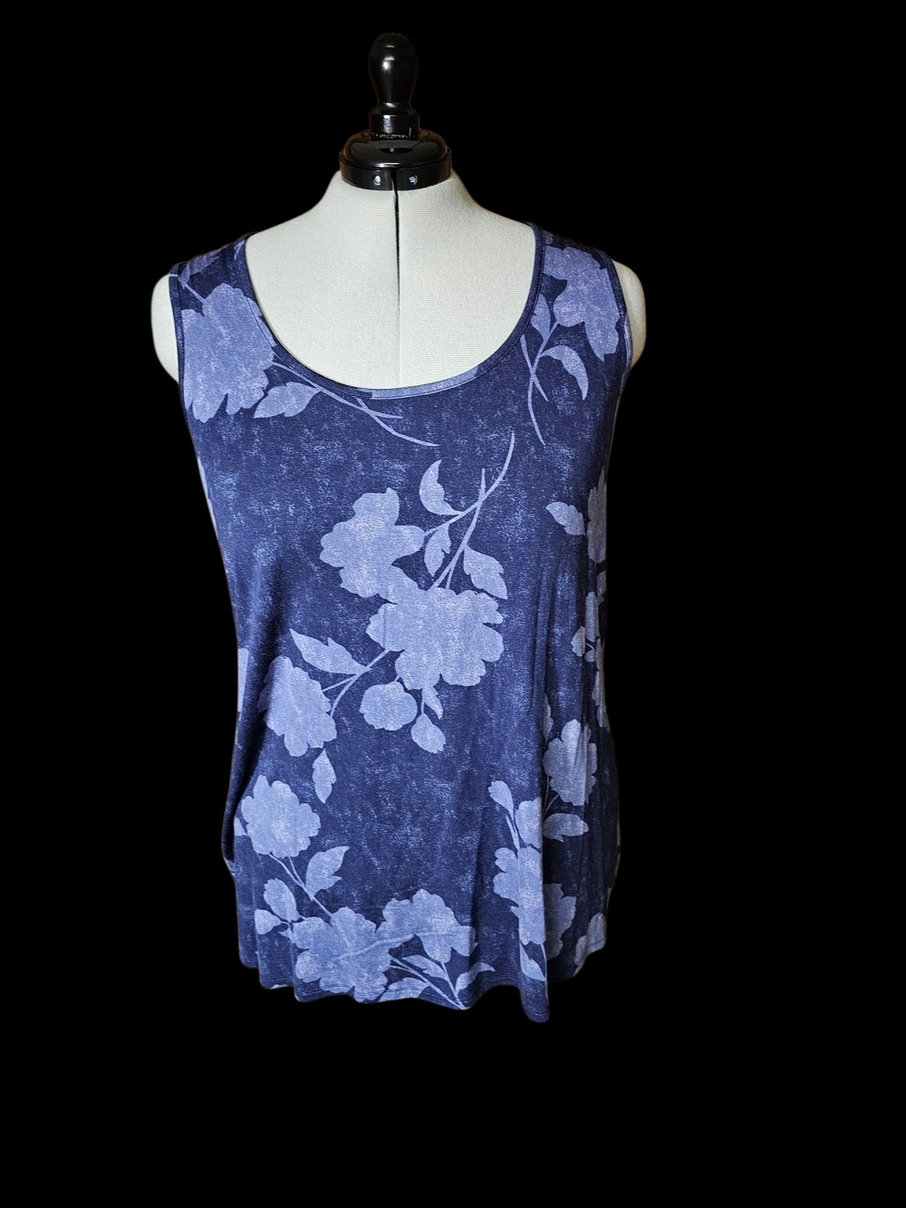 Lane Bryant Navy Blue Floral Scoop Neck Tank